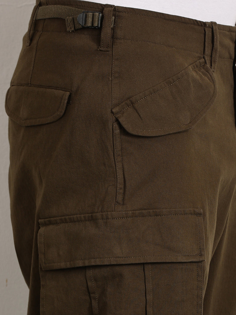 Thomas Scott Men Olive Mid-Rise Loose Fit Cotton Woven Cargo Trouser