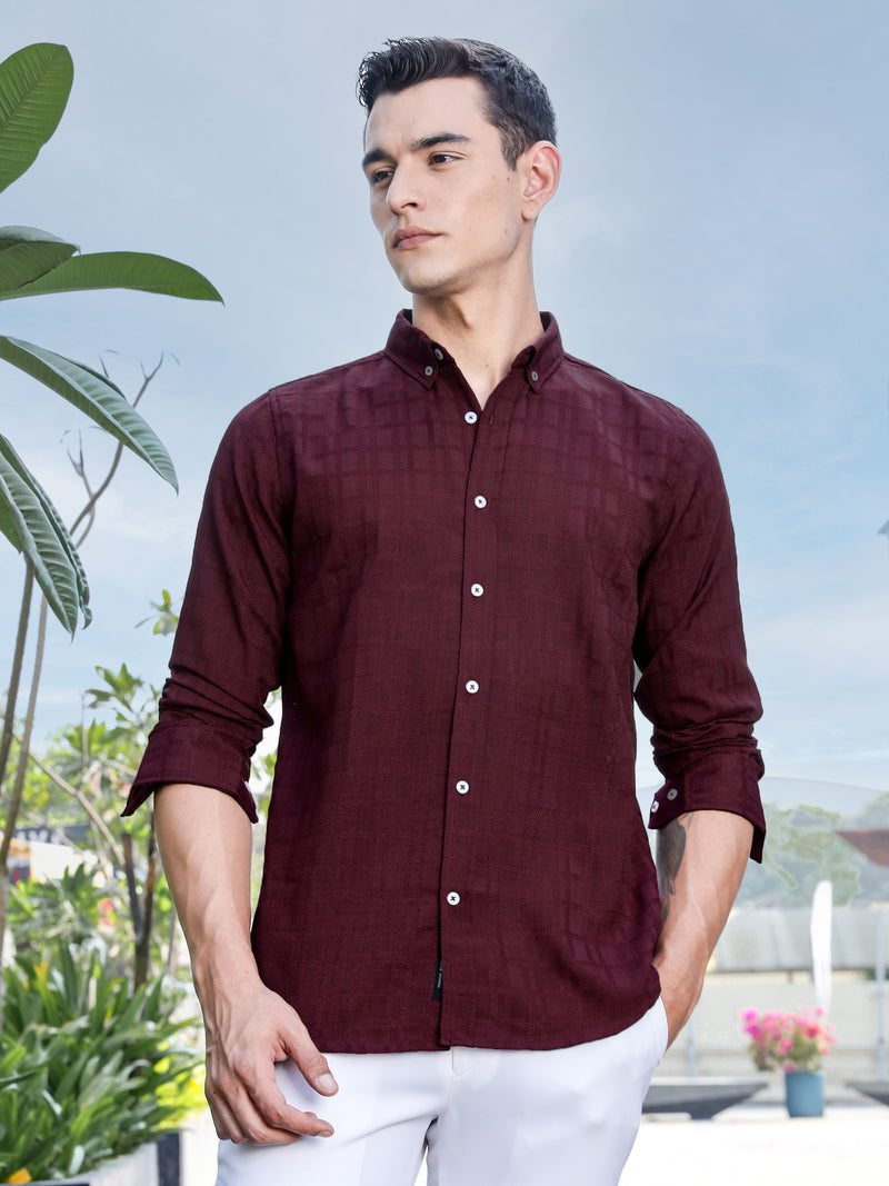 Thomas Scott Men Maroon Slim Fit Long Sleeves Button-Down Collar Woven Casual Shirt
