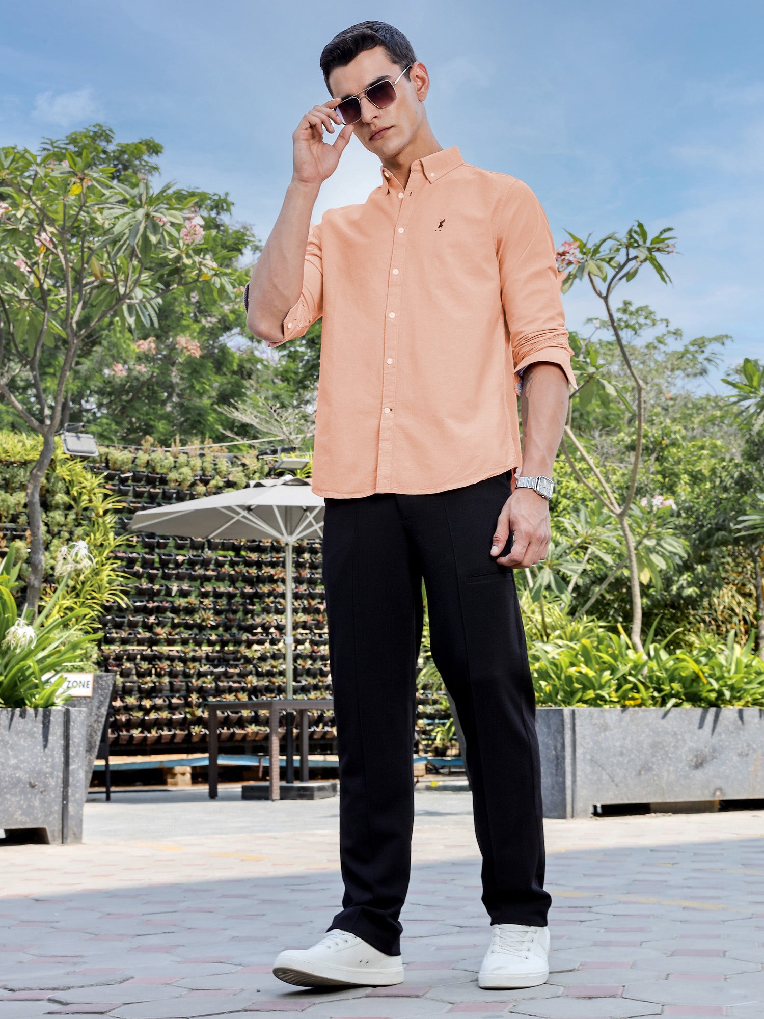 Thomas Scott Men Orange Slim Fit Long Sleeves Button-Down Collar Solid Casual Shirt