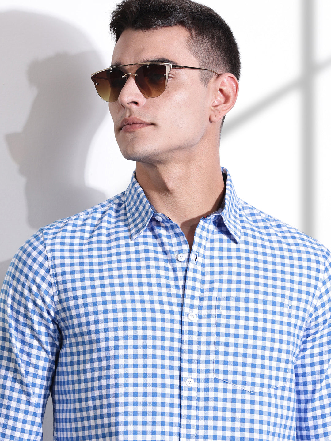 Thomas Scott Men Blue Slim Fit Long Sleeves Gingham Checks Woven Casual Shirt