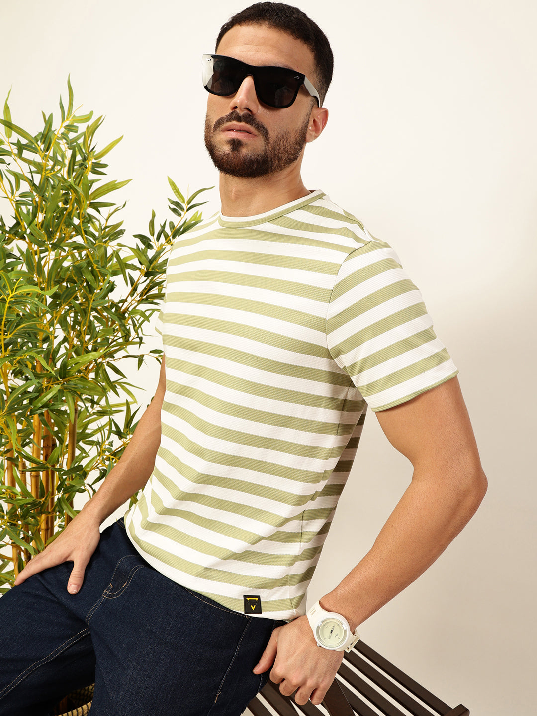 Thomas Scott Men Green Regular Fit Short Sleeves Round Neck Knitted T-shirt