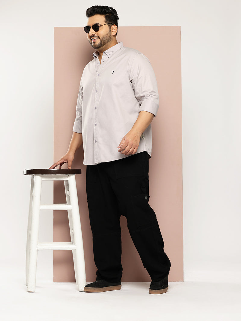 Thomas Scott Men Grey Plus Size Regular Fit Long Sleeves Button-Down Collar Twill Shirt
