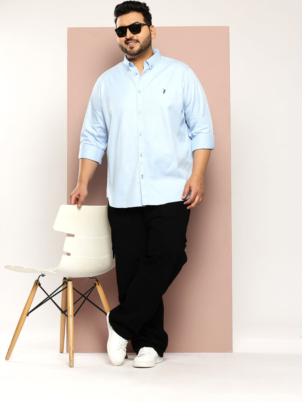 Thomas Scott Men SkyBlue Plus Size Regular Fit Long Sleeves Button-Down Collar Twill Shirt