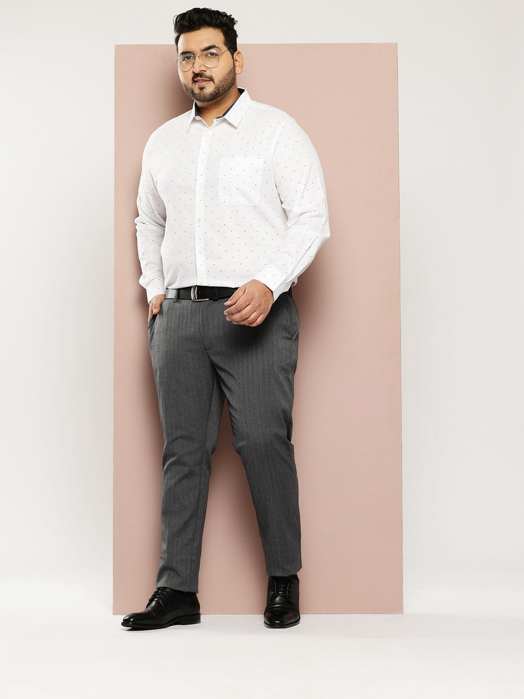 Thomas Scott Men White Plus Size Regular Fit Long Sleeves Polka Dots Printed Formal Shirt