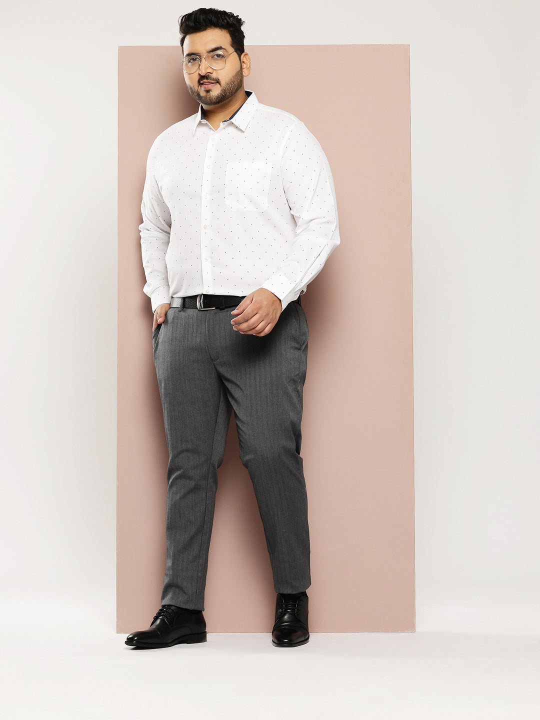 Thomas Scott Men White Plus Size Regular Fit Long Sleeves Polka Dots Printed Formal Shirt
