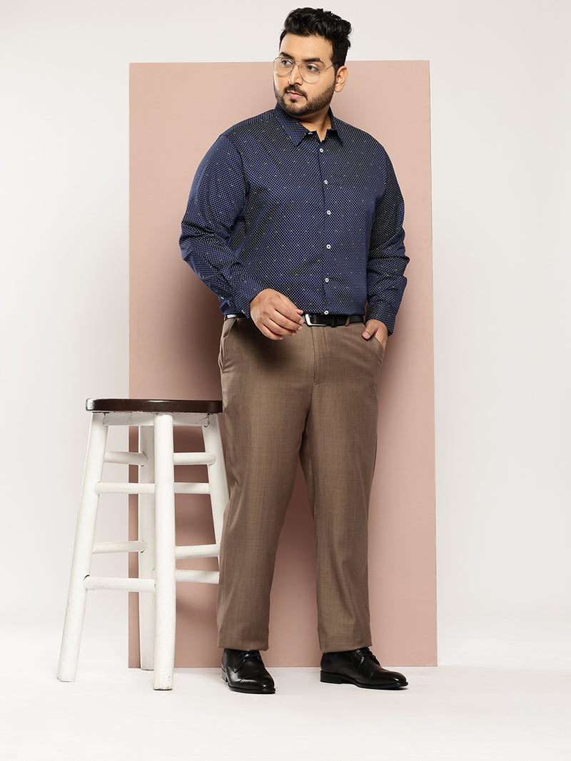 Thomas Scott Men DarkBlue Plus Size Regular Fit Micro Ditsy Printed Cotton Formal Shirt