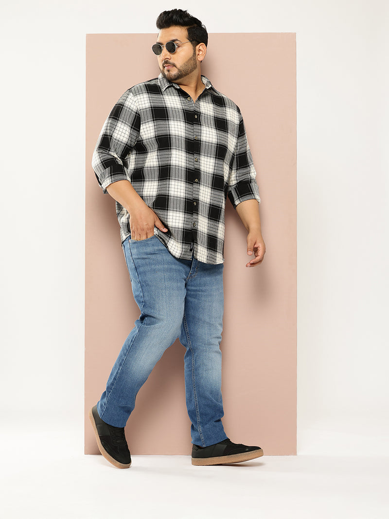 Thomas Scott Men Black Plus Size Long Sleeves Regular Fit Tartan Checks Woven Shirt