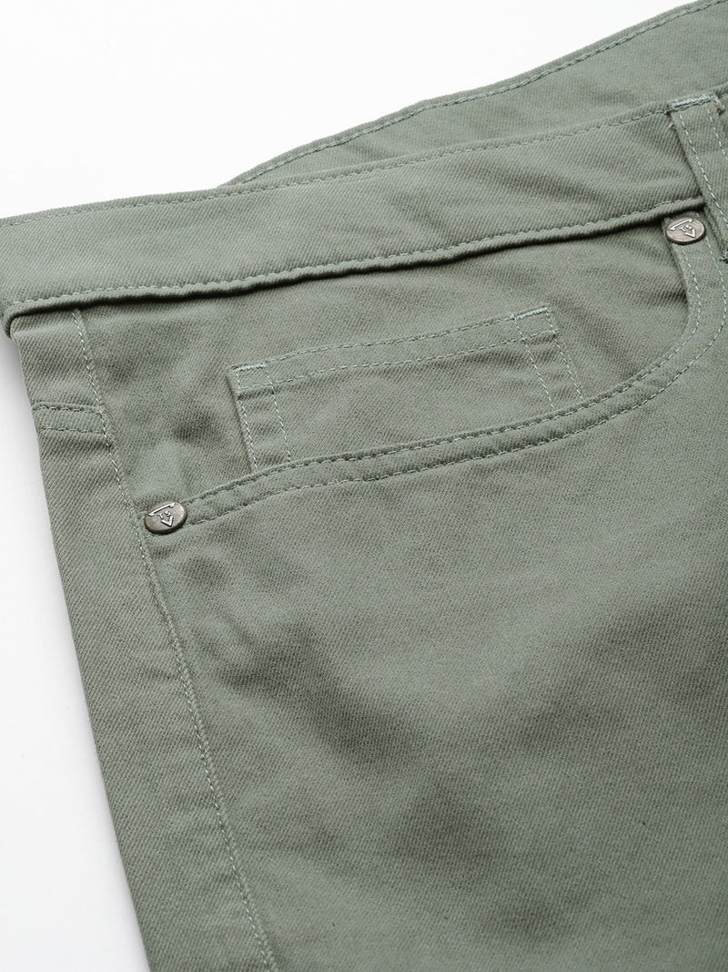 Thomas Scott Men Olive Plus Size Regular fit Mid-rise Cotton Woven Chino Trouser