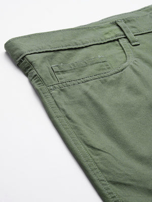 Olive Plus Size Regular Fit Mid-Rise Cotton Woven Chinos Shorts For Men For Men