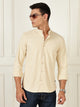 Thomas Scott Men Beige Premium Slim Fit Long Sleeves Mandarin Collar 4 Way Stretch CoolMax Knitted Shirt