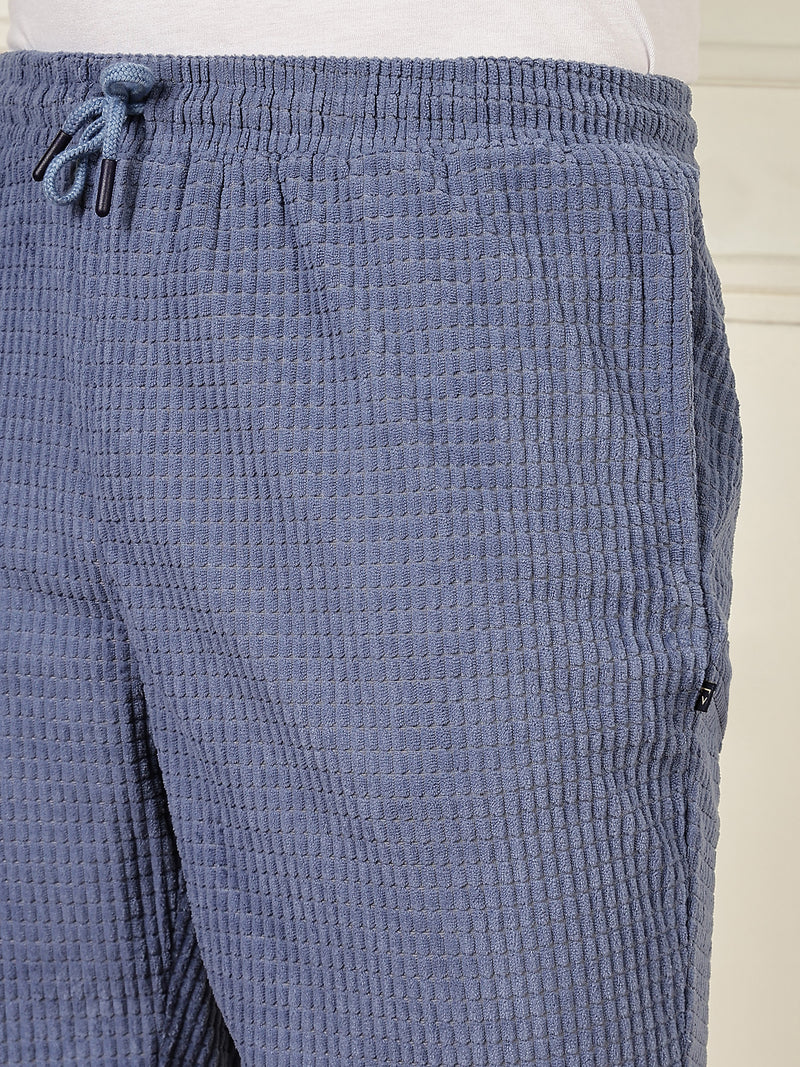 Thomas Scott Men Blue Mid-Rise Regular Fit Self Design Knee Length Knitted Shorts