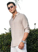 Thomas Scott Men Beige Slim Fit Long Sleeves Horizontal Stripes Casual Shirt