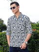 Navy Blue Regular Fit Long Sleeves Geometric Print Pure Cotton Casual Shirt For Men