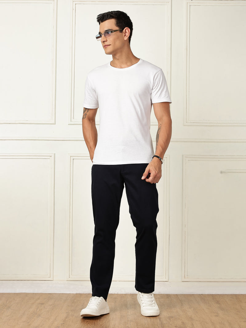 Thomas Scott Men Navy Mid-Rise Straight Fit Solid Woven Chinos Trouser