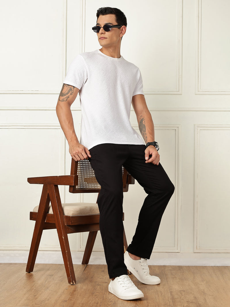 Thomas Scott Men Black Mid-Rise Straight Fit Solid Woven Chinos Trouser