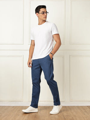 Thomas Scott Men InkBlue Mid-Rise Straight Fit Solid Woven Chinos Trouser