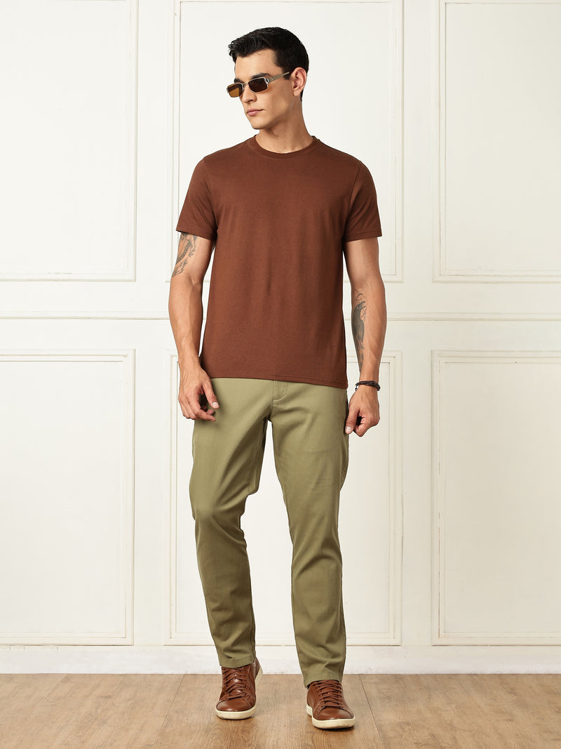 Thomas Scott Men Olive Mid-Rise Straight Fit Solid Woven Chinos Trouser