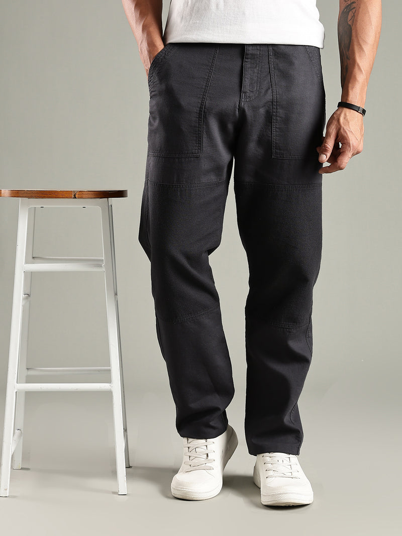 Thomas Scott Men Dark Grey Mid-Rise Relaxed Fit Woven Trouser