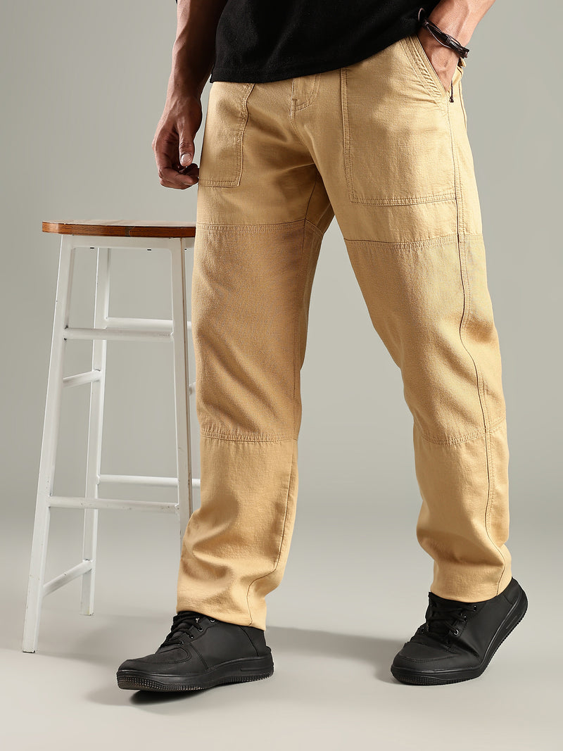 Thomas Scott Men Fawn Mid-Rise Relaxed Fit Woven Trouser
