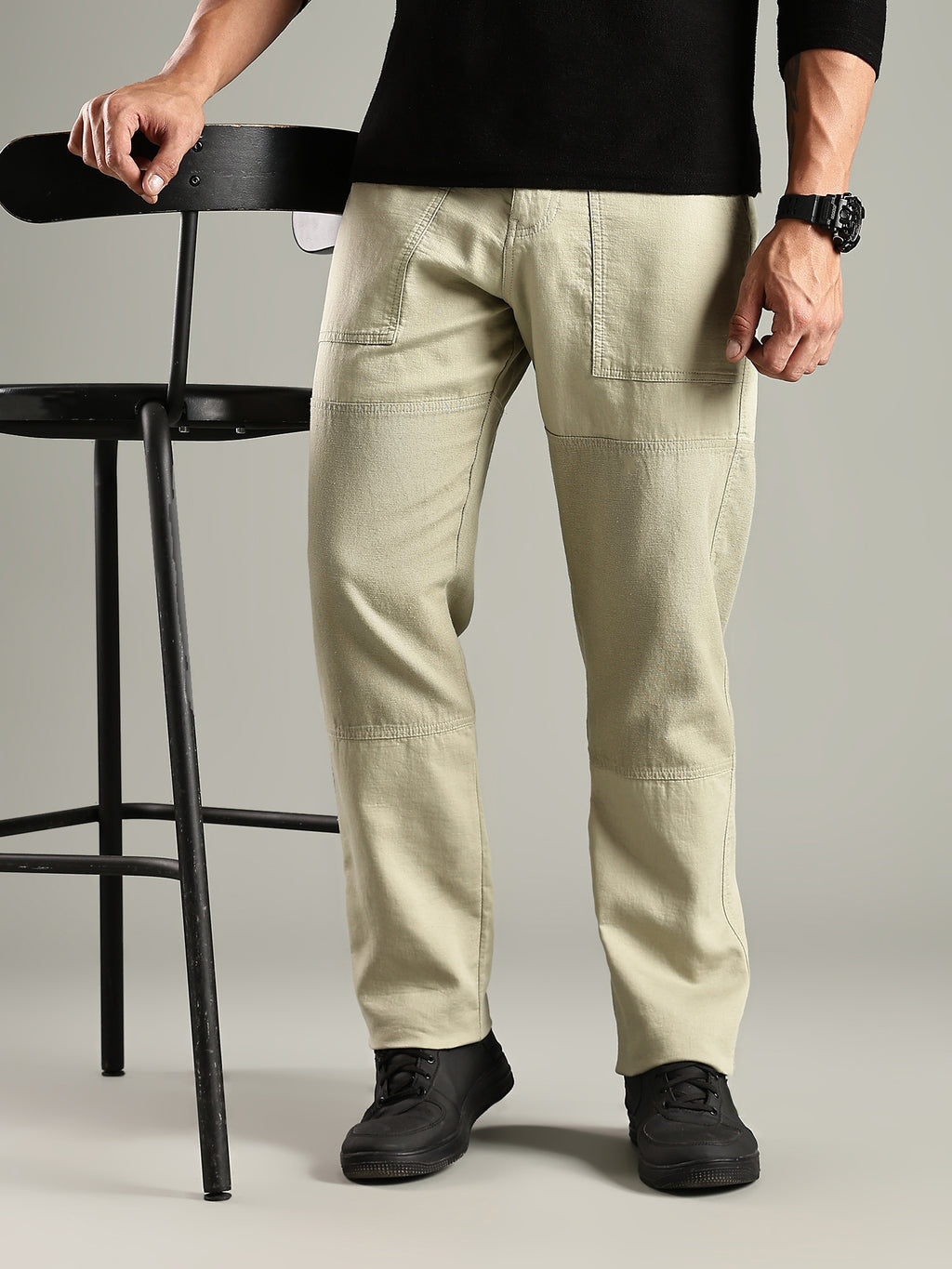 Thomas Scott Men Olive Mid-Rise Relaxed Fit Woven Trouser