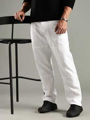 Thomas Scott Men White Mid-Rise Relaxed Fit Woven Trouser