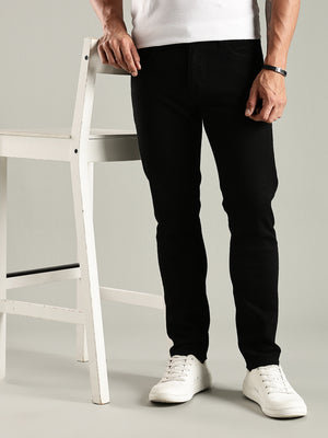 Thomas Scott Men Black Mid-Rise Slim Fit No Fade Stretchable Jeans