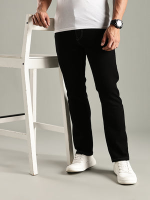 Black Mid-Rise Straight Fit Stretchable Jeans For Men