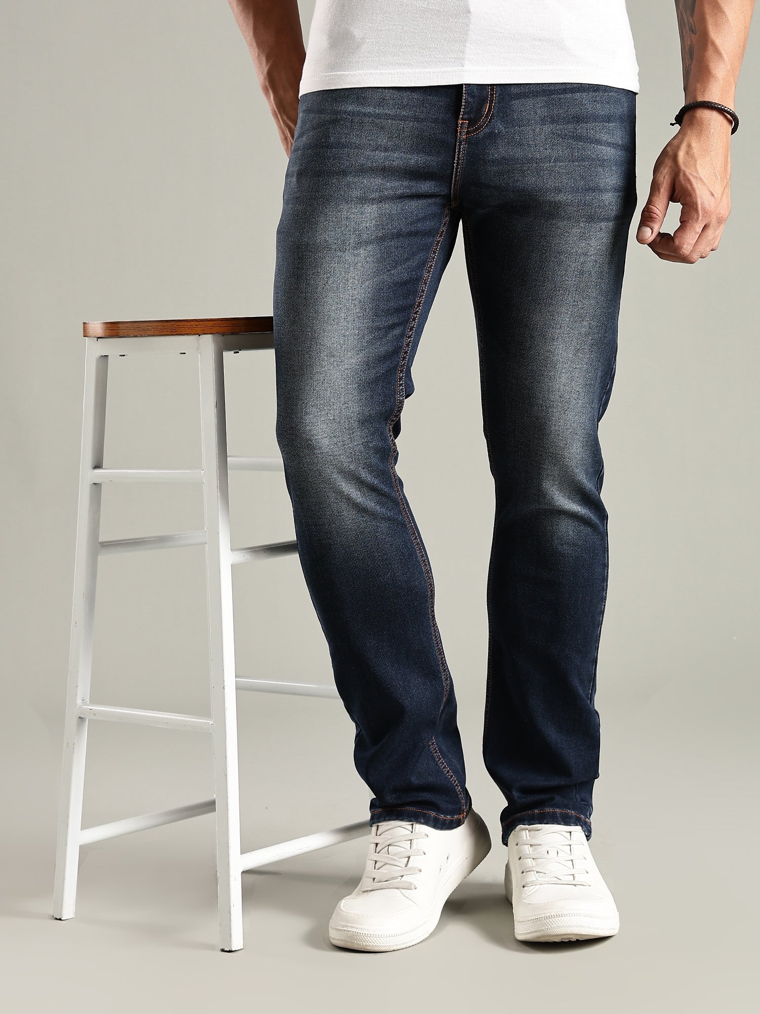 Thomas Scott Men Indigo Mid-Rise Straight Fit Stretchable Jeans