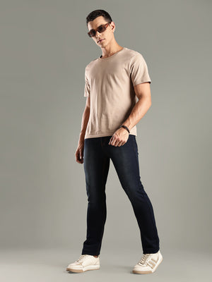 Indigo Mid-Rise Straight Fit Stretchable Jeans For Men
