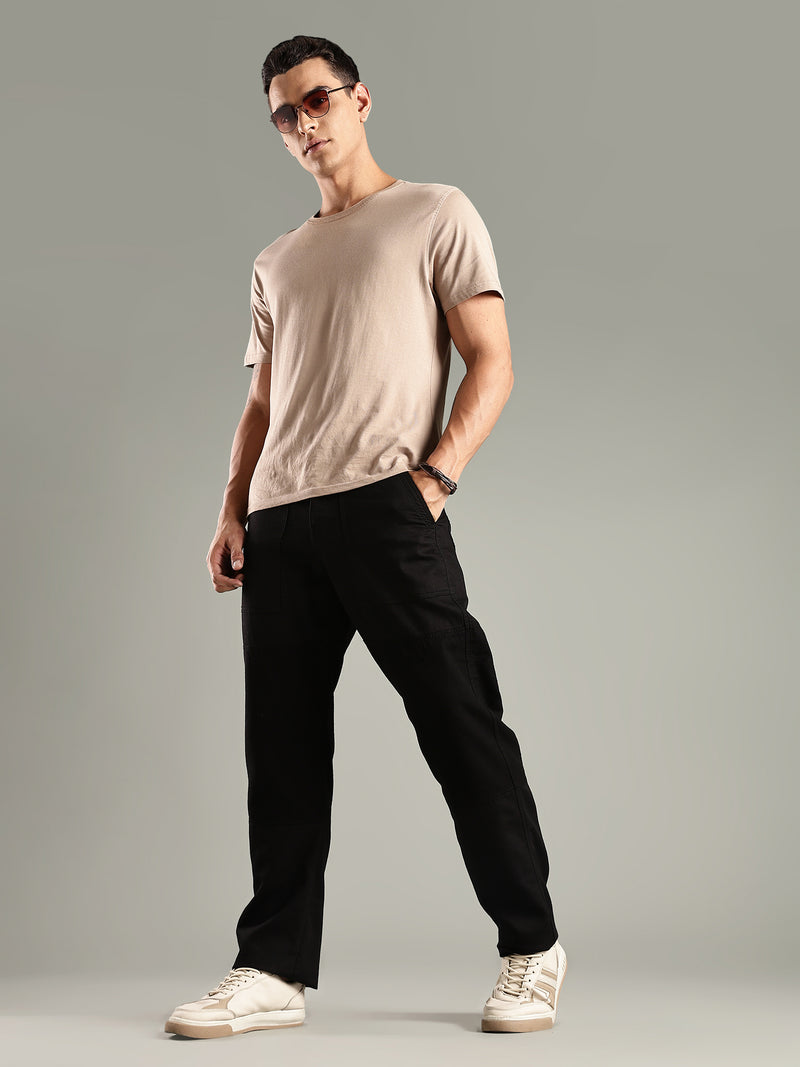 Thomas Scott Men Black Mid-Rise Relaxed Fit Woven Trouser