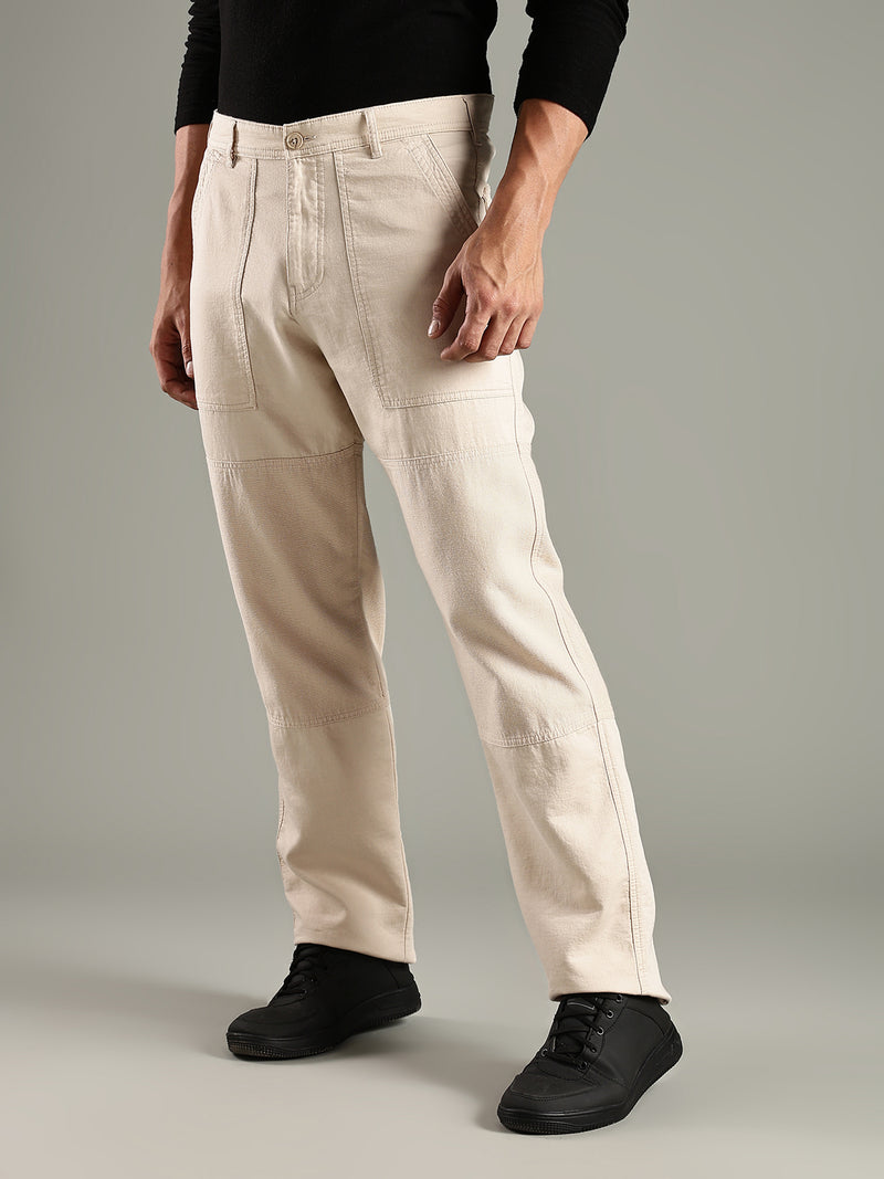 Thomas Scott Men Cream Mid-Rise Relaxed Fit Woven Trouser