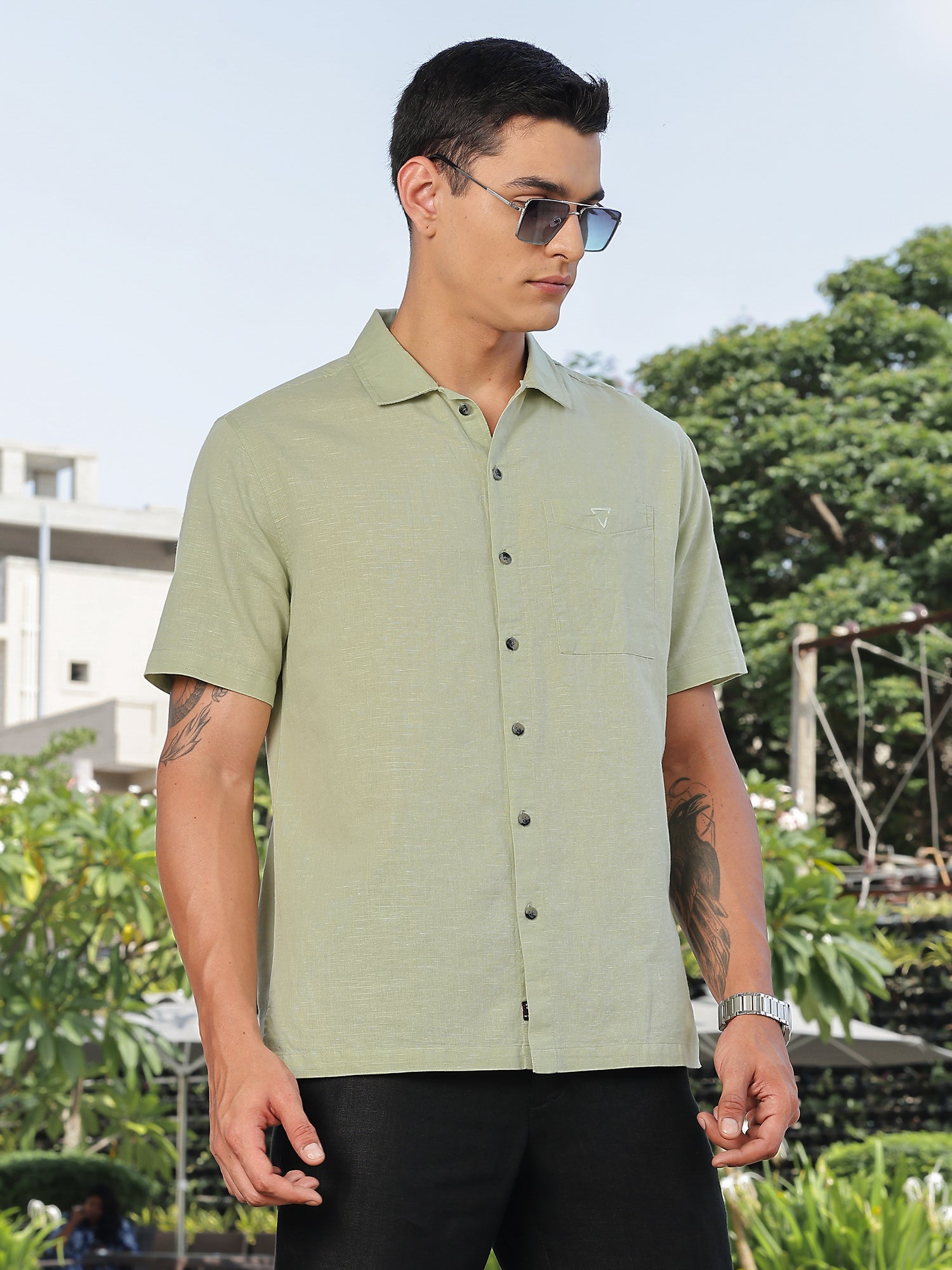 Thomas Scott Men Pista Short Sleeves Oversized Cotton Linen Casual Shirt
