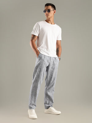 Thomas Scott Men Navy Straight Fit Mid-Rise Sriped Linen Trouser