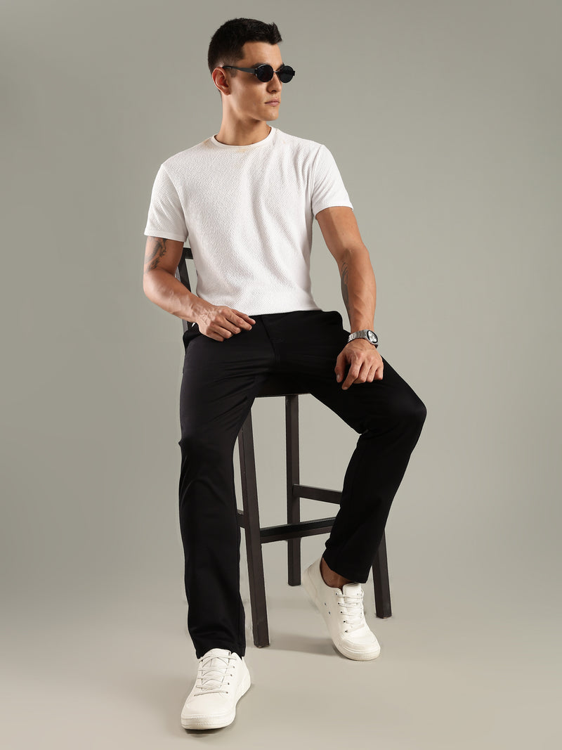 Thomas Scott Men Black Straight Fit Mid-Rise Solid Chinos Trouser