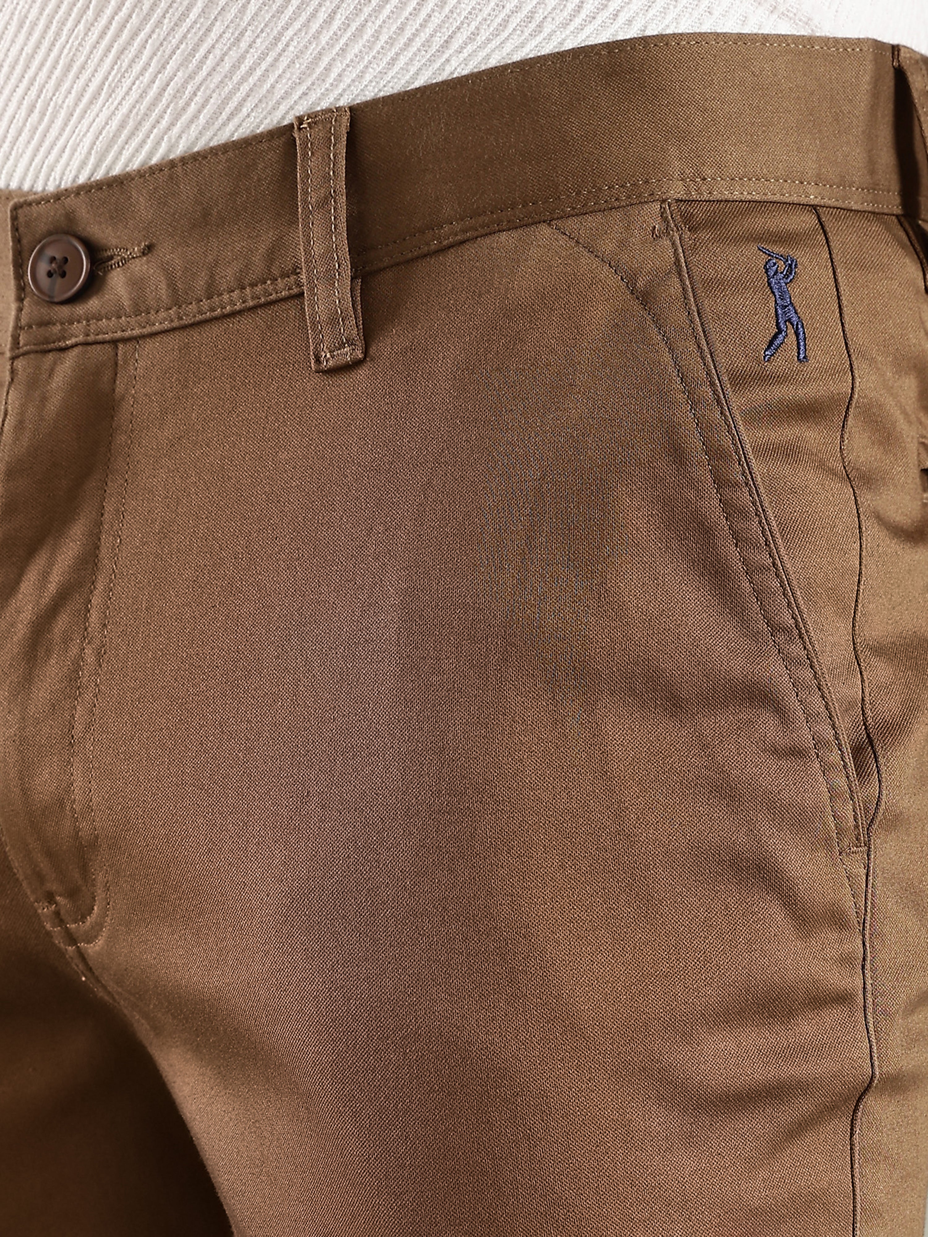Thomas Scott Men Khaki Straight Fit Mid-Rise Solid Chinos Trouser