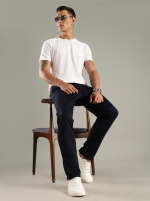 Thomas Scott Men Navy Straight Fit Mid-Rise Solid Chinos Trouser