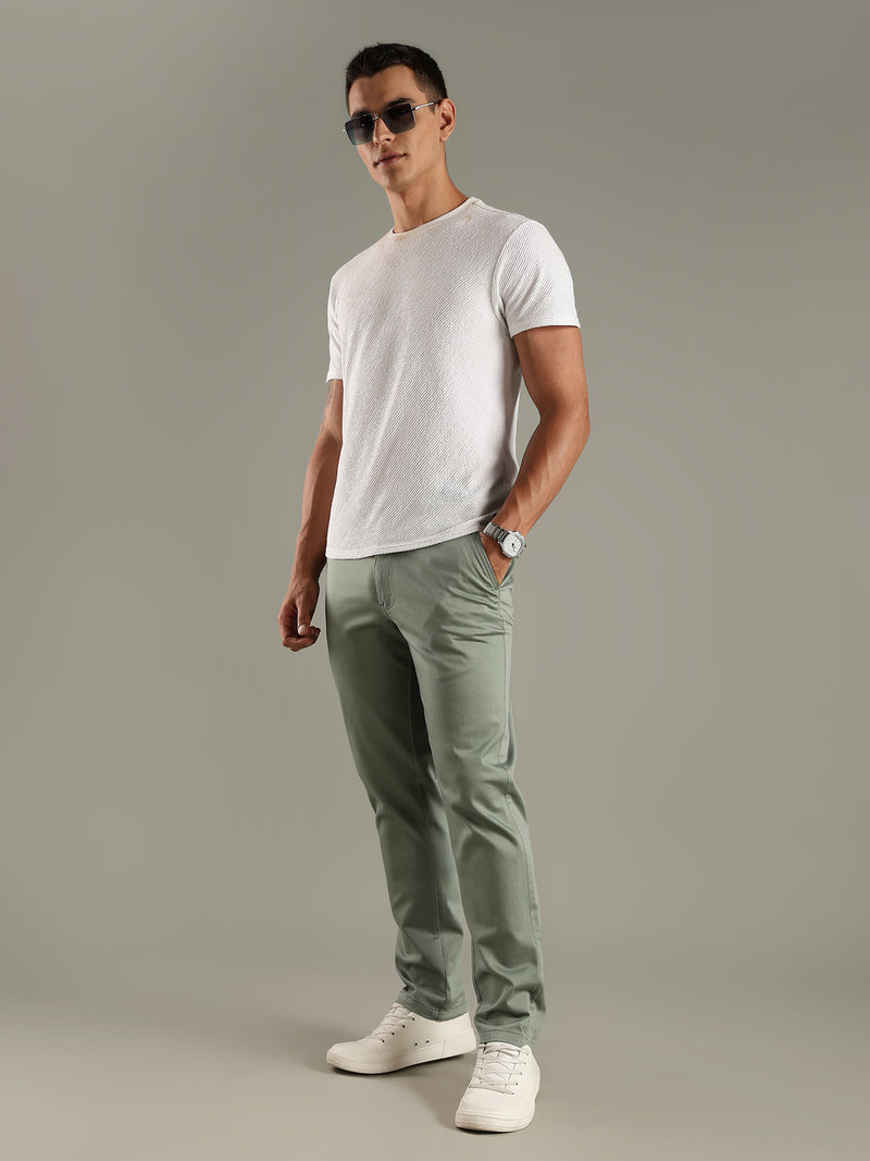 Thomas Scott Men Olive Straight Fit Mid-Rise Solid Chinos Trouser