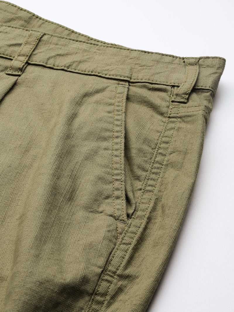 Thomas Scott Men Olive Plus Size Straight Fit Woven Chinos Trouser