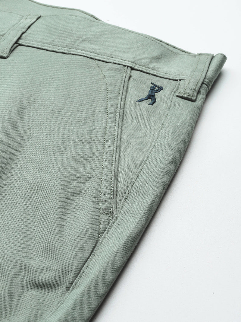 Thomas Scott Men Olive Plus Size Straight Fit Mid-Rise Solid Woven Chinos Trouser