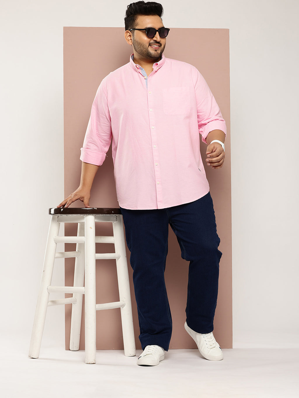 Thomas Scott Men Pink Plus Size Regular Fit Long Sleeves Button-Down Collar Cotton Casual Shirt