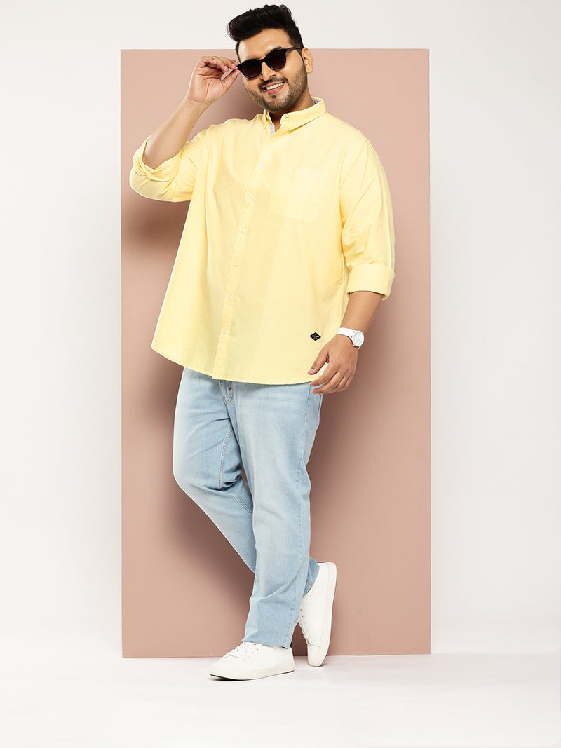 Thomas Scott Men Yellow Plus Size Regular Fit Long Sleeves Button-Down Collar Cotton Casual Shirt
