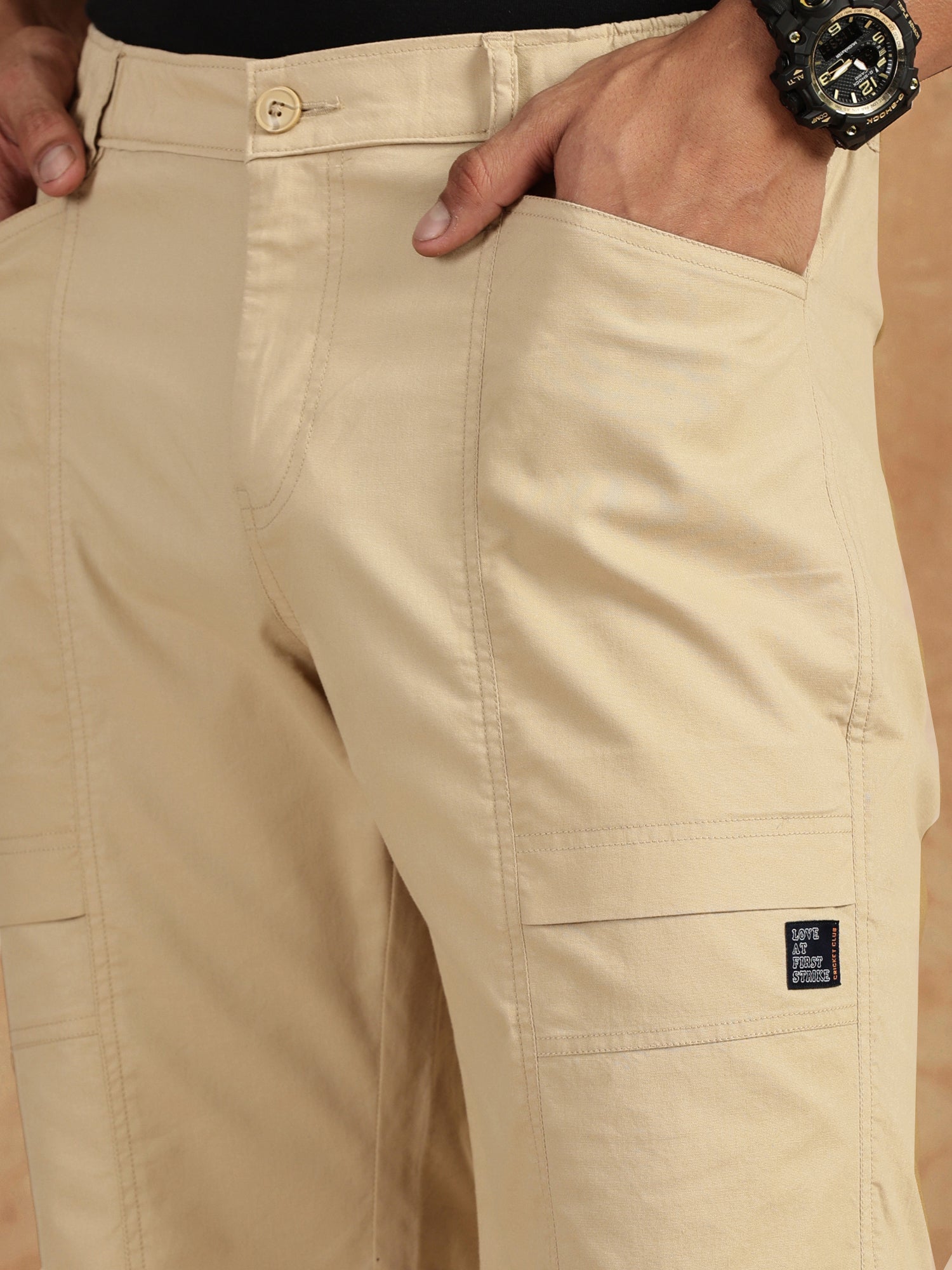 Thomas Scott Men Beige Regular Fit Mid Rise Pure Cotton Shorts