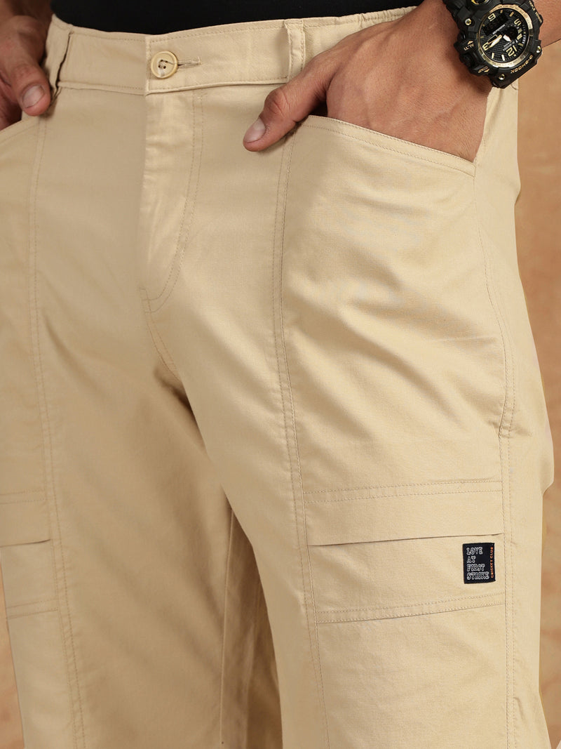 Thomas Scott Men Beige Regular Fit Mid Rise Pure Cotton Shorts