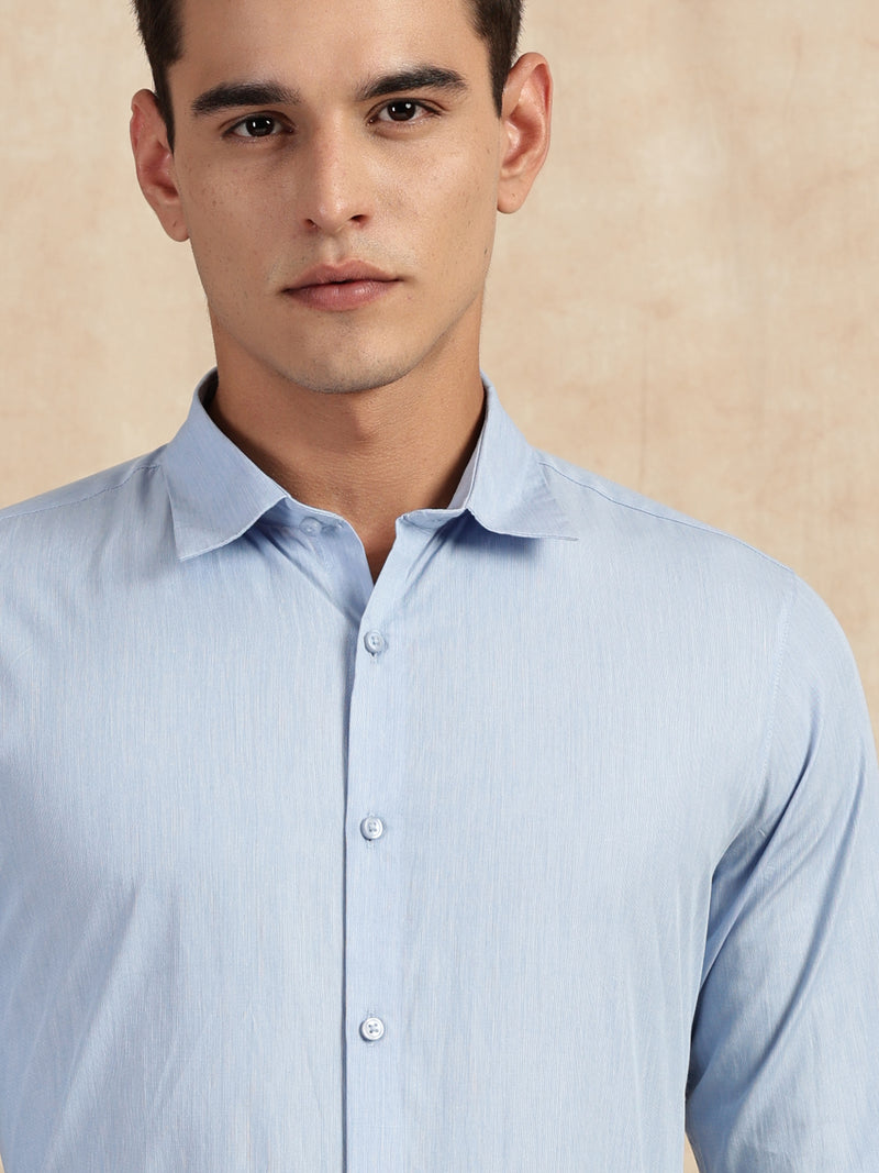 Thomas Scott Men Light Blue Slim Fit Long Sleeves Button-Down Collar Solid Filafil Formal Shirt