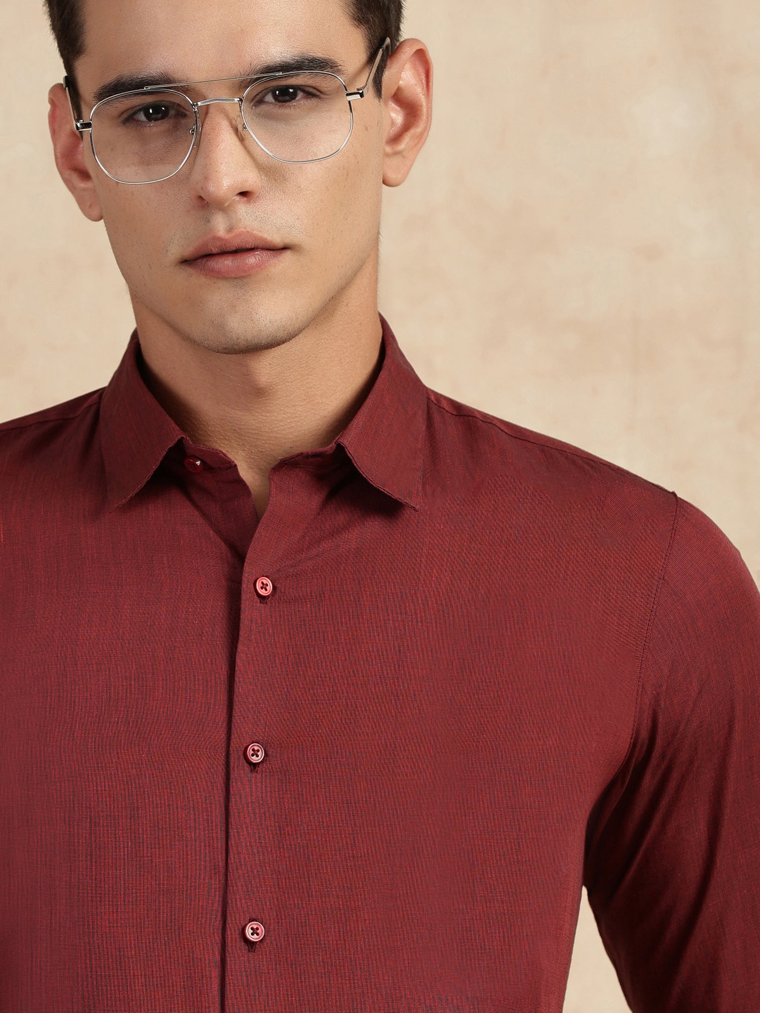 Thomas Scott Men Red Slim Fit Long Sleeves Button-Down Collar Solid Filafil Formal Shirt