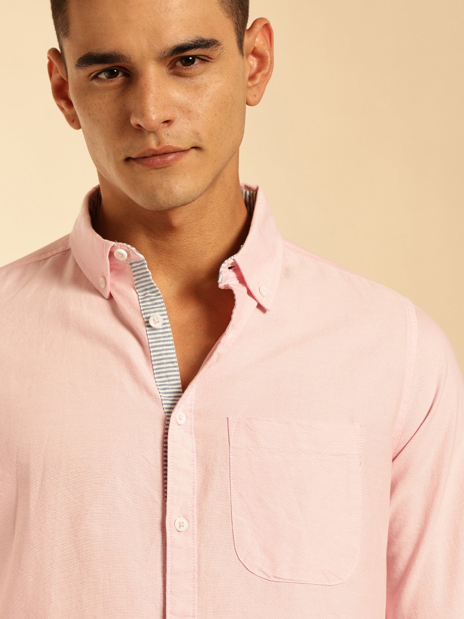 Thomas Scott Men Pink Slim Fit Long Sleeves Button-Down Collar Oxford Casual Shirt