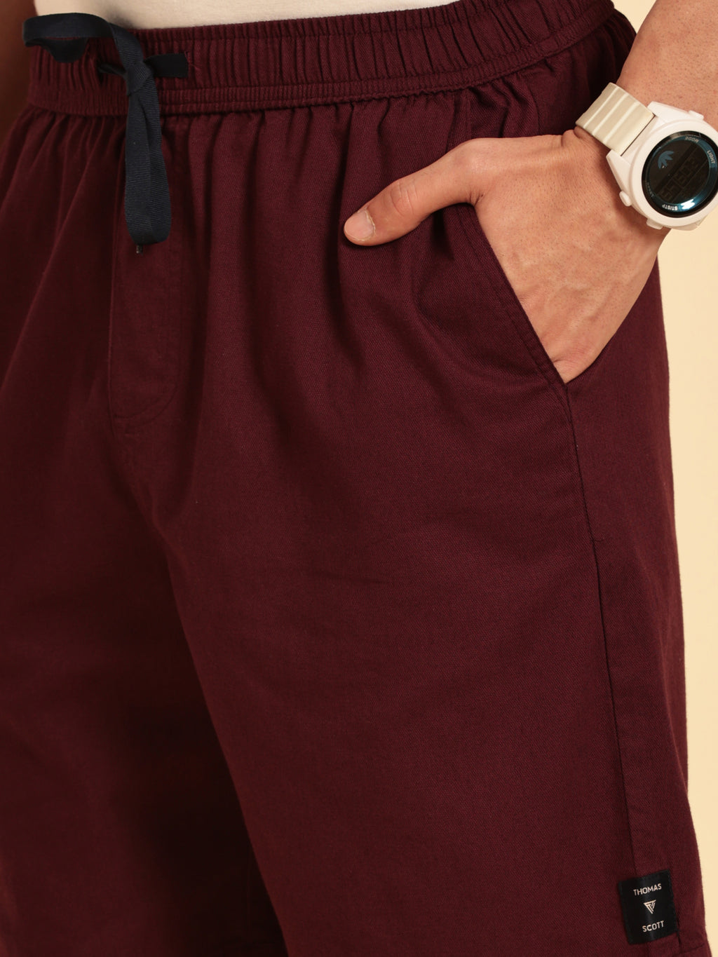 Thomas Scott Men Wine Mid-Rise Regular Fit Cotton Woven Boxer Shorts