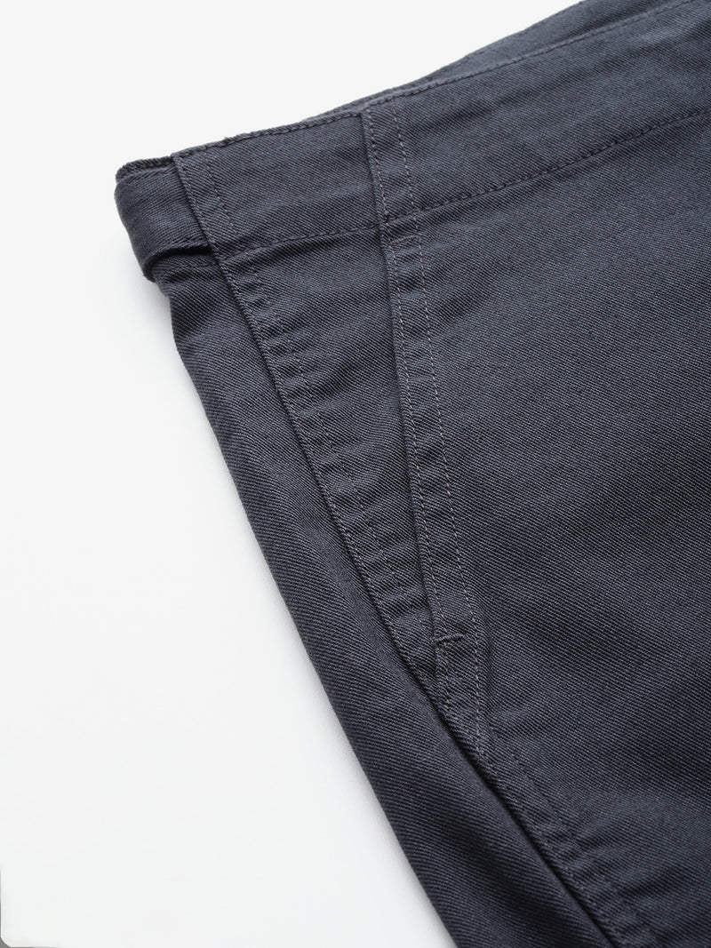 Thomas Scott Men Dark Grey Plus Size Smart Easy Wash Regular Fit Mid-Rise Solid Woven Trouser