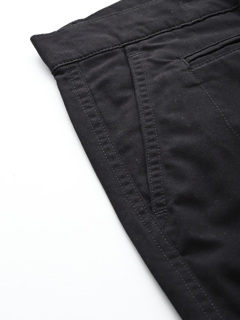Thomas Scott Men Black Plus Size Regular Fit Mid-Rise Cotton Woven Cargo Trouser