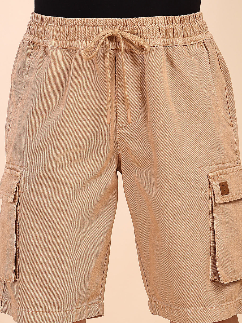 Thomas Scott Men Fawn Mid-Rise Straight Fit Above Knee Cotton Woven Cargo Shorts
